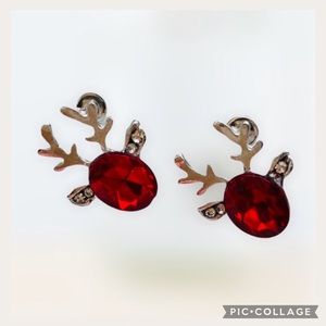 NEW HP Holiday Red Rhinestone Reindeer Earrings